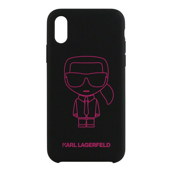 Чехол Karl Lagerfeld Liquid silicone Ikonik outlines Hard для iPhone XS Max, черный/розовый