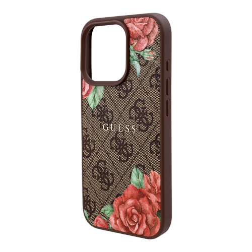 Guess для iPhone 16 Pro Max чехол PU Flowers Roses Hard Brown (MagSafe)