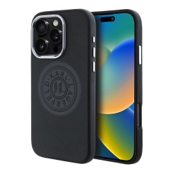 Karl Lagerfeld для iPhone 16 Pro Max чехол PU Full Wrapped leather Seal logo Hard Black (MagSafe)
