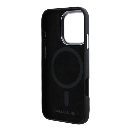 Karl Lagerfeld для iPhone 16 Pro Max чехол PU Full Wrapped leather Seal logo Hard Black (MagSafe)