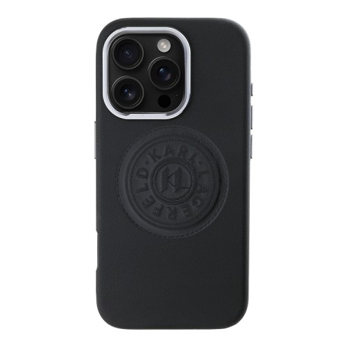 Karl Lagerfeld для iPhone 16 Pro Max чехол PU Full Wrapped leather Seal logo Hard Black (MagSafe)