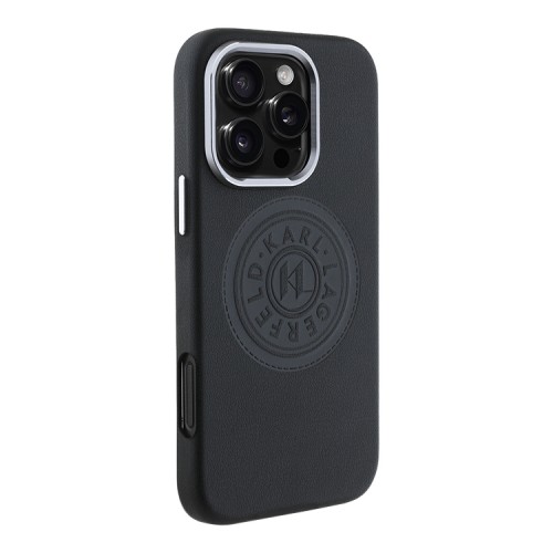 Karl Lagerfeld для iPhone 16 Pro Max чехол PU Full Wrapped leather Seal logo Hard Black (MagSafe)
