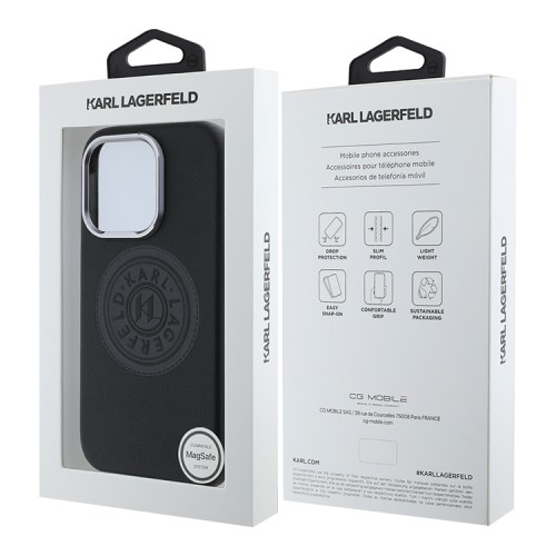 Karl Lagerfeld для iPhone 16 Pro Max чехол PU Full Wrapped leather Seal logo Hard Black (MagSafe)