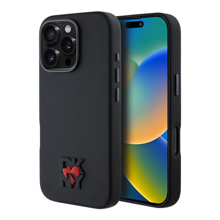 DKNY для iPhone 16 Pro Max чехол PU Heart Metal logo & Camera Hard Black (MagSafe)