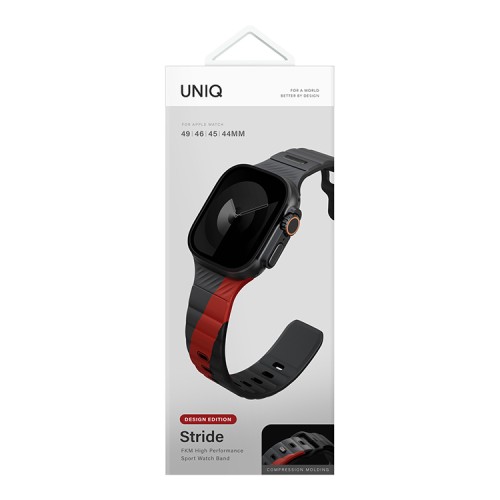 Uniq для Apple Watch 49/46/45/44 mm ремешок STRIDE DE FKM Rubber Charcoal/Red