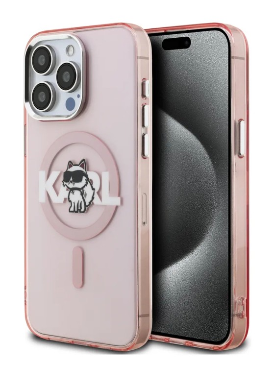 Karl Lagerfeld для iPhone 15 Pro Max чехол PC/TPU Sketch Choupette розовый (MagSafe)