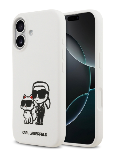 Karl Lagerfeld для iPhone 17 чехол Liquid Silicone Sketch Karl & Choupette Hard White (MagSafe)