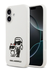 Karl Lagerfeld для iPhone 17 чехол Liquid Silicone Sketch Karl &amp; Choupette Hard White (MagSafe)