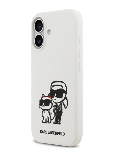 Karl Lagerfeld для iPhone 17 чехол Liquid Silicone Sketch Karl & Choupette Hard White (MagSafe)