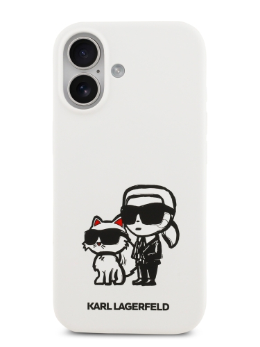 Karl Lagerfeld для iPhone 17 чехол Liquid Silicone Sketch Karl & Choupette Hard White (MagSafe)