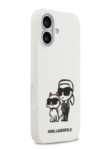 Karl Lagerfeld для iPhone 17 чехол Liquid Silicone Sketch Karl & Choupette Hard White (MagSafe)