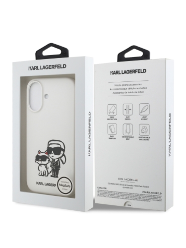 Karl Lagerfeld для iPhone 17 чехол Liquid Silicone Sketch Karl & Choupette Hard White (MagSafe)