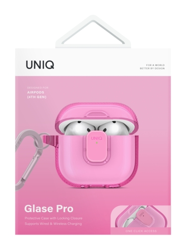 Uniq для Airpods 4 чехол Glase PRO TPU Lock case Candy Pink