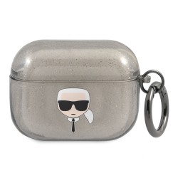 Чехол Karl Lagerfeld TPU Glitters with ring Karl Transparent для Airpods Pro, черный