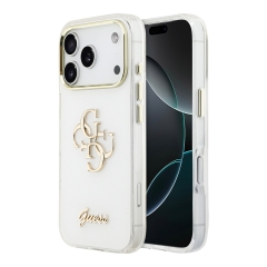 Guess для iPhone 17 Pro чехол IML 4G Big metal and Script logo Metal cam Hard White