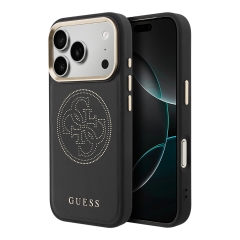 Guess для iPhone 17 Pro чехол PU with Perforated 4G logo Metal camera Hard Black (MagSafe)