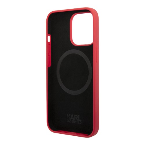 Чехол Lagerfeld Liquid silicone Choupette Hard для iPhone 13 Pro, красный (Magsafe)