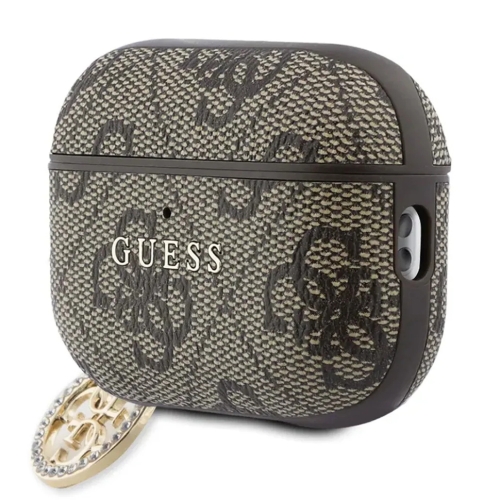 Guess для Airpods Pro 3 чехол PU leather 4G with Classic metal logo and Diamond charm Brown