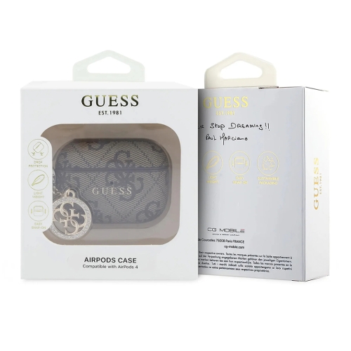 Guess для Airpods Pro 3 чехол PU leather 4G with Classic metal logo and Diamond charm Brown