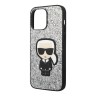 Чехол Lagerfeld Glitter flakes Ikonik patch Metal logo Hard для iPhone 14 Pro, серебристый