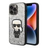Чехол Lagerfeld Glitter flakes Ikonik patch Metal logo Hard для iPhone 14 Pro, серебристый