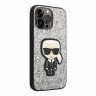 Чехол Lagerfeld Glitter flakes Ikonik patch Metal logo Hard для iPhone 14 Pro, серебристый
