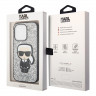 Чехол Lagerfeld Glitter flakes Ikonik patch Metal logo Hard для iPhone 14 Pro, серебристый