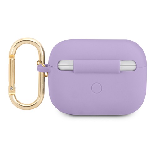 Чехол Guess Silicone Script logo с карабином для Airpods Pro, фиолетовый