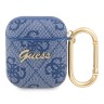 Чехол Guess PU leather 4G metal logo с карабином для Airpods 1/2, синий