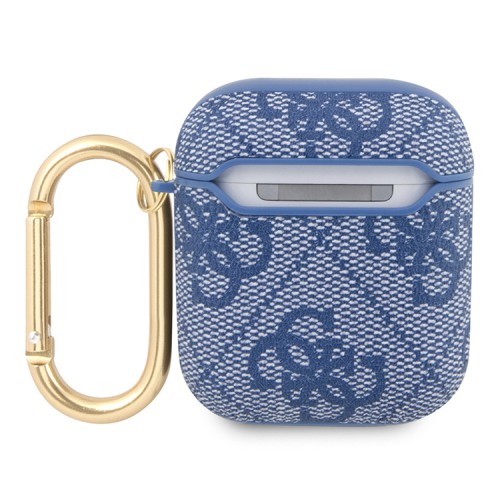 Чехол Guess PU leather 4G metal logo с карабином для Airpods 1/2, синий