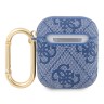 Чехол Guess PU leather 4G metal logo с карабином для Airpods 1/2, синий