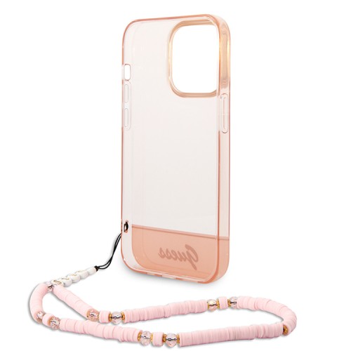 Чехол Guess Translucent w Electoplated camera Hard +hand Strap для iPhone 14 Pro Max, розовый