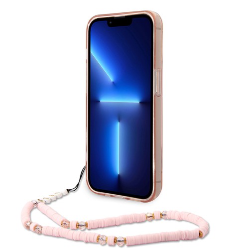 Чехол Guess Translucent w Electoplated camera Hard +hand Strap для iPhone 14 Pro Max, розовый