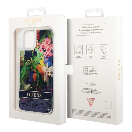 Чехол Guess Liquid glitter Flower Hard для iPhone 14, синий