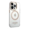 Guess для iPhone 15 Pro Max чехол PC/TPU Metal outline Hard Transparent/Gold (MagSafe)