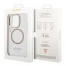 Guess для iPhone 15 Pro Max чехол PC/TPU Metal outline Hard Transparent/Gold (MagSafe)