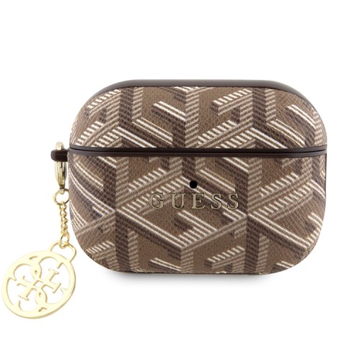 Guess для Airpods Pro 2 чехол PU leather G CUBE with metal logo and Charm Brown