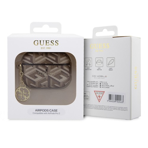 Guess для Airpods Pro 2 чехол PU leather G CUBE with metal logo and Charm Brown