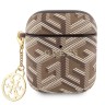 Guess для Airpods 1/2 чехол PU leather G CUBE with metal logo and Charm Brown