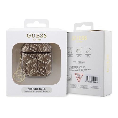 Guess для Airpods 1/2 чехол PU leather G CUBE with metal logo and Charm Brown