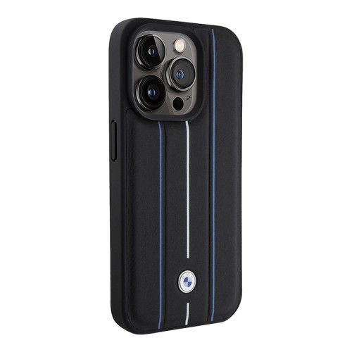 BMW для iPhone 15 Pro чехол Signature Leather Hot stamp lines Hard Black