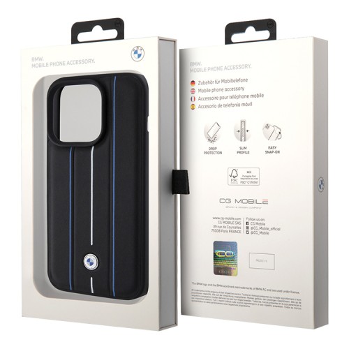 BMW для iPhone 15 Pro чехол Signature Leather Hot stamp lines Hard Black