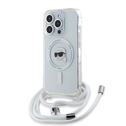 Karl Lagerfeld для iPhone 15 Pro Max чехол Crossbody PC/TPU NFT Karl Head Hard Transp (MagSafe) + Cord