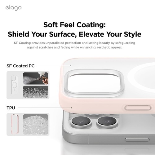 Elago для iPhone 16 Pro Max чехол HYBRID (pc/tpu) Soft Feeling Clear/Lovely Pink (MagSafe)