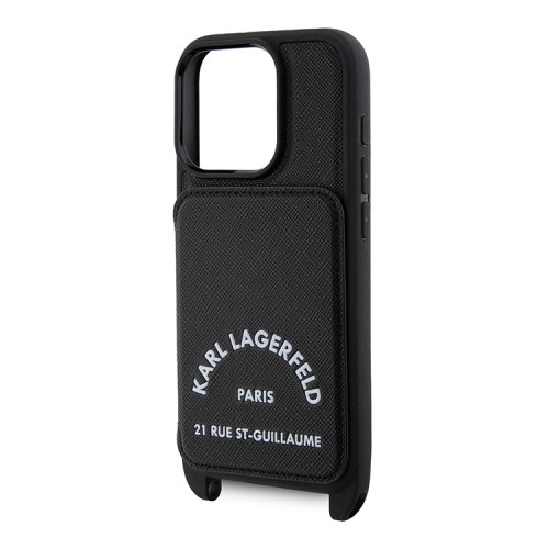 Karl Lagerfeld для iPhone 16 Pro чехол Crossbody cardslot PU Saffiano RSG Hard Black