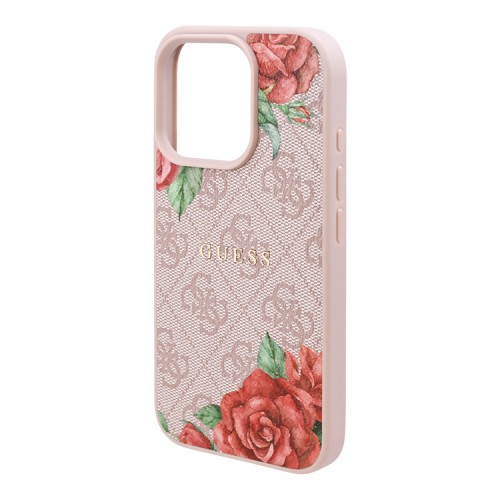 Guess для iPhone 16 Pro Max чехол PU Flowers Roses Hard Pink (MagSafe)