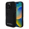 Karl Lagerfeld для iPhone 16 Pro чехол Cardslot PU Grained leather Metal Long logo Hard Black