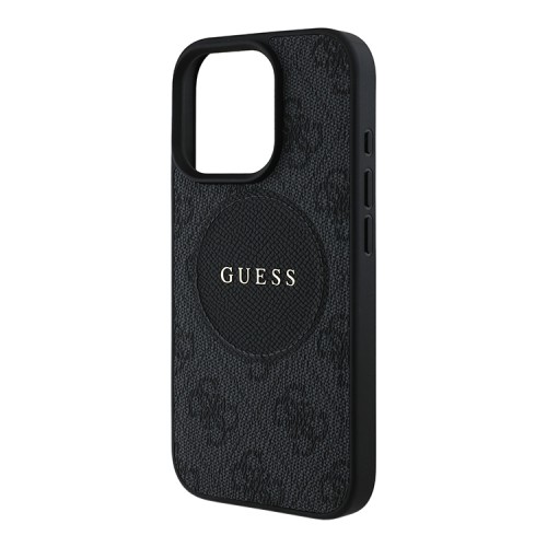 Guess для iPhone 15 Pro Max чехол PU 4G with Round Patch Metal logo Hard Black (MagSafe)