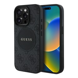 Guess для iPhone 15 Pro Max чехол PU 4G with Round Patch Metal logo Hard Black (MagSafe)