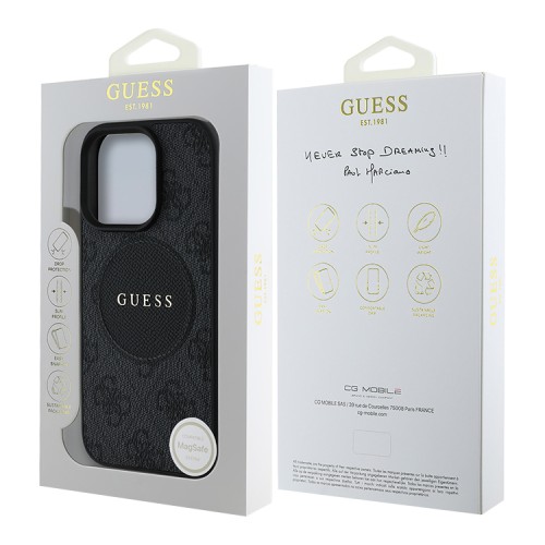 Guess для iPhone 15 Pro Max чехол PU 4G with Round Patch Metal logo Hard Black (MagSafe)